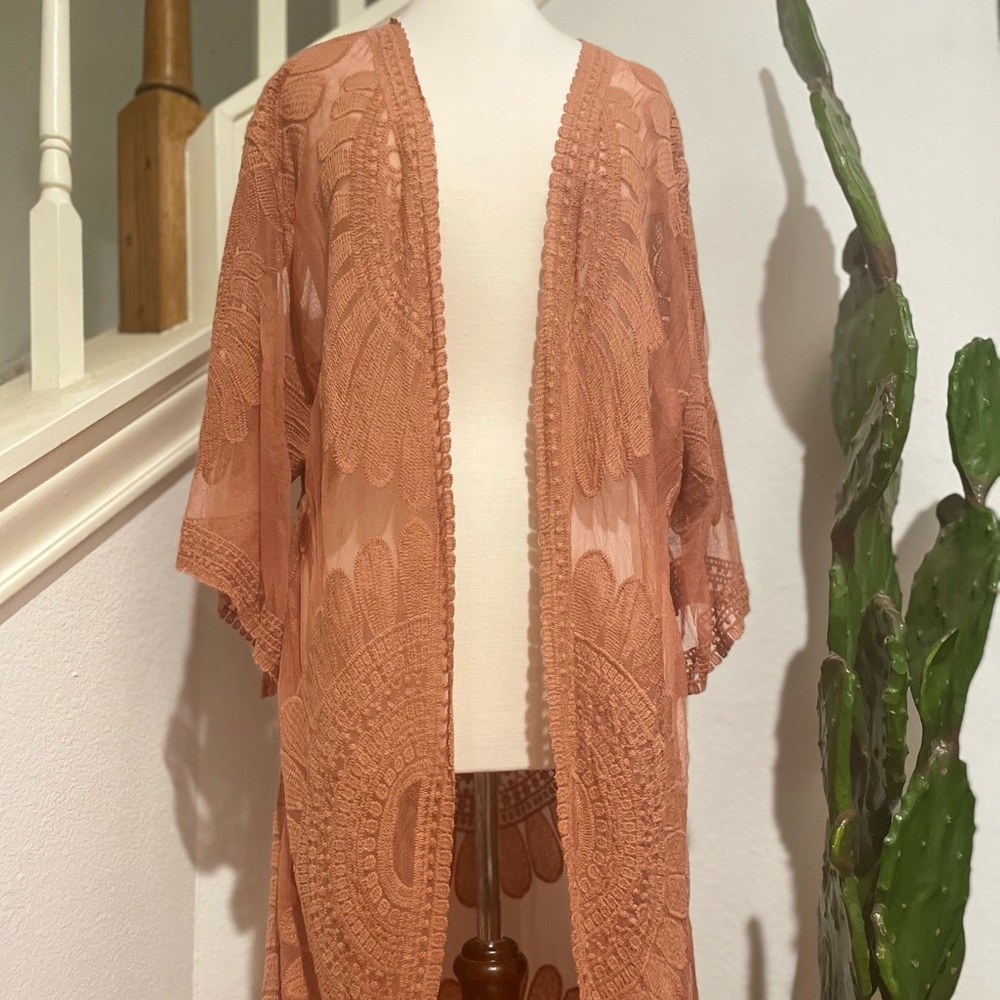 Style Apparel Young Contemporary Burnt Orange Kimono/Swim Cover Up in Size M